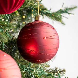 Burgundy Ball Ornament with Glitter & Rhinestone Detail - Joy By
