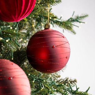 Burgundy Ball Ornament with Glitter & Rhinestone Detail - Joy By