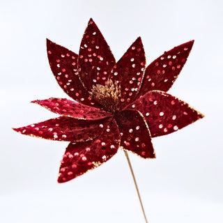 Burgundy Velvet Blooming Poinsettia Pick - Joy By