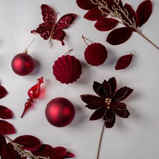 Burgundy Velvet Butterfly Clip - on with Red & Gold Sequins - Joy By