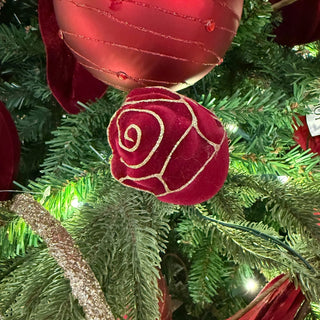 Clip on Burgundy flocked rose with Glitter Trim - Joy By