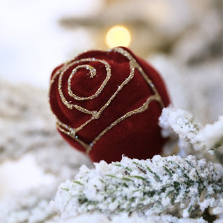 Clip on Burgundy flocked rose with Glitter Trim - Joy By