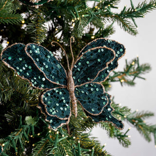 Emerald Velvet Butterfly Clip - on with Sequins - Joy By