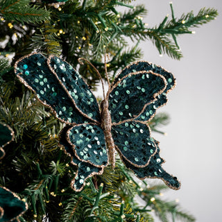 Emerald Velvet Butterfly Clip - on with Sequins - Joy By