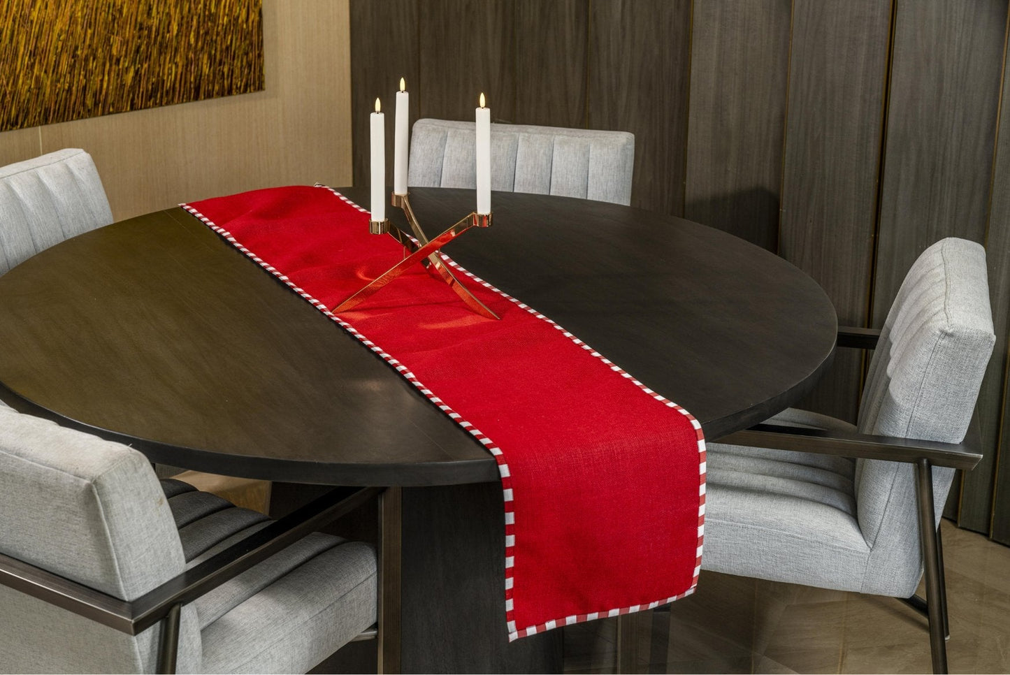 Jute/Aspen Check Piping Sq End Table Runner - Joy By