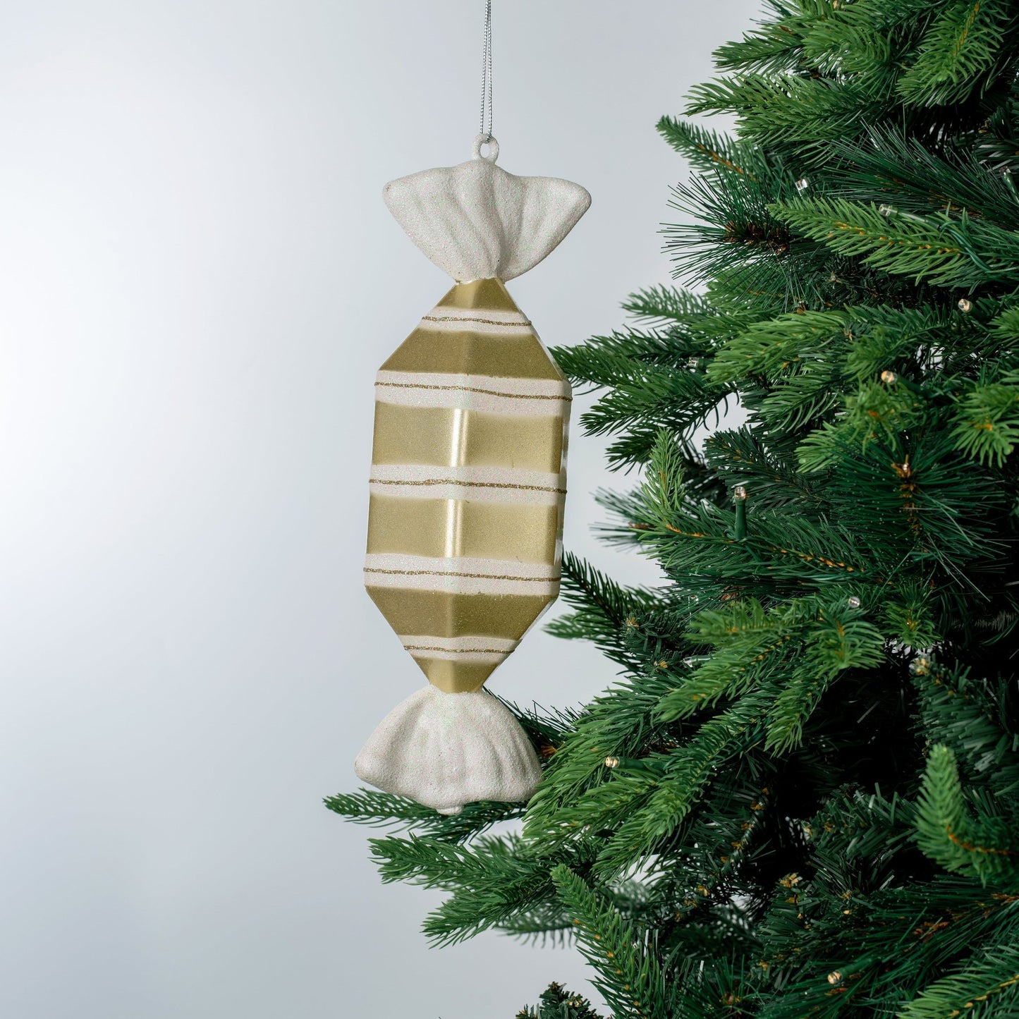 Matte White & Bright Champagne 12" Round Toffee Ornament - Joy By