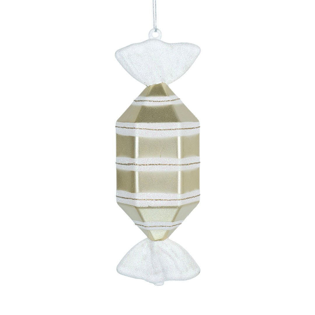 Matte White & Bright Champagne 12" Round Toffee Ornament - Joy By