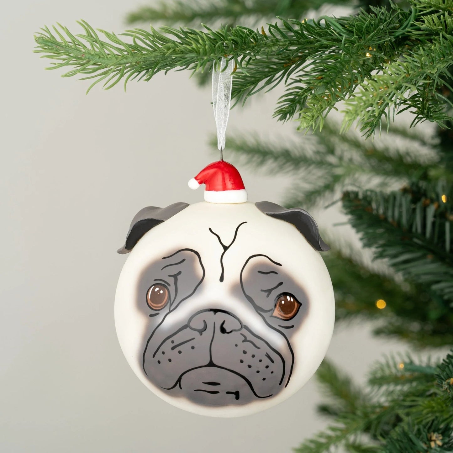 Pug With Santa Hat Christmas Ornament - Joy By