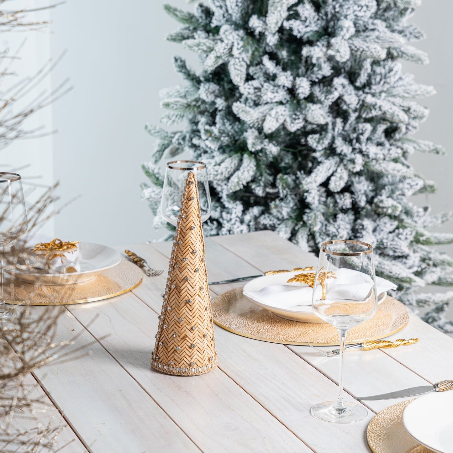 Rafia Cone Festive Tabletop with Studs - Joy By