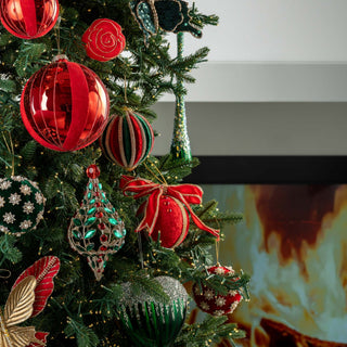 Red Ball Ornament with Velvet Details - Joy By