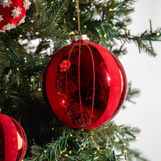 Red Ball Ornament with Velvet Details - Joy By