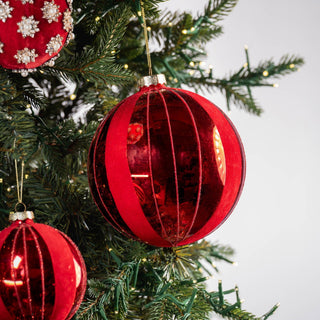 Red Ball Ornament with Velvet Details - Joy By