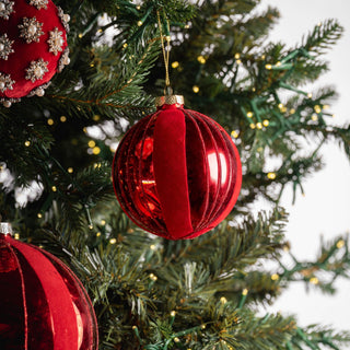 Red Ball Ornament with Velvet Details - Joy By