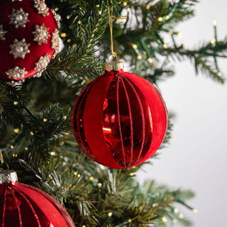 Red Ball Ornament with Velvet Details - Joy By