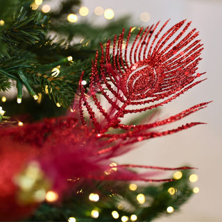 Red Bird Ornament with Peacock Tail - Joy By