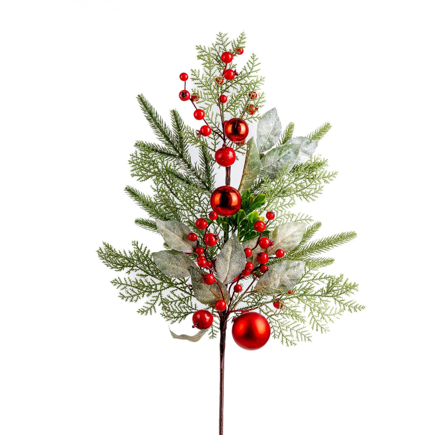 Red Winterberry & Red Ball Ornament With Foliage Pick - Joy By