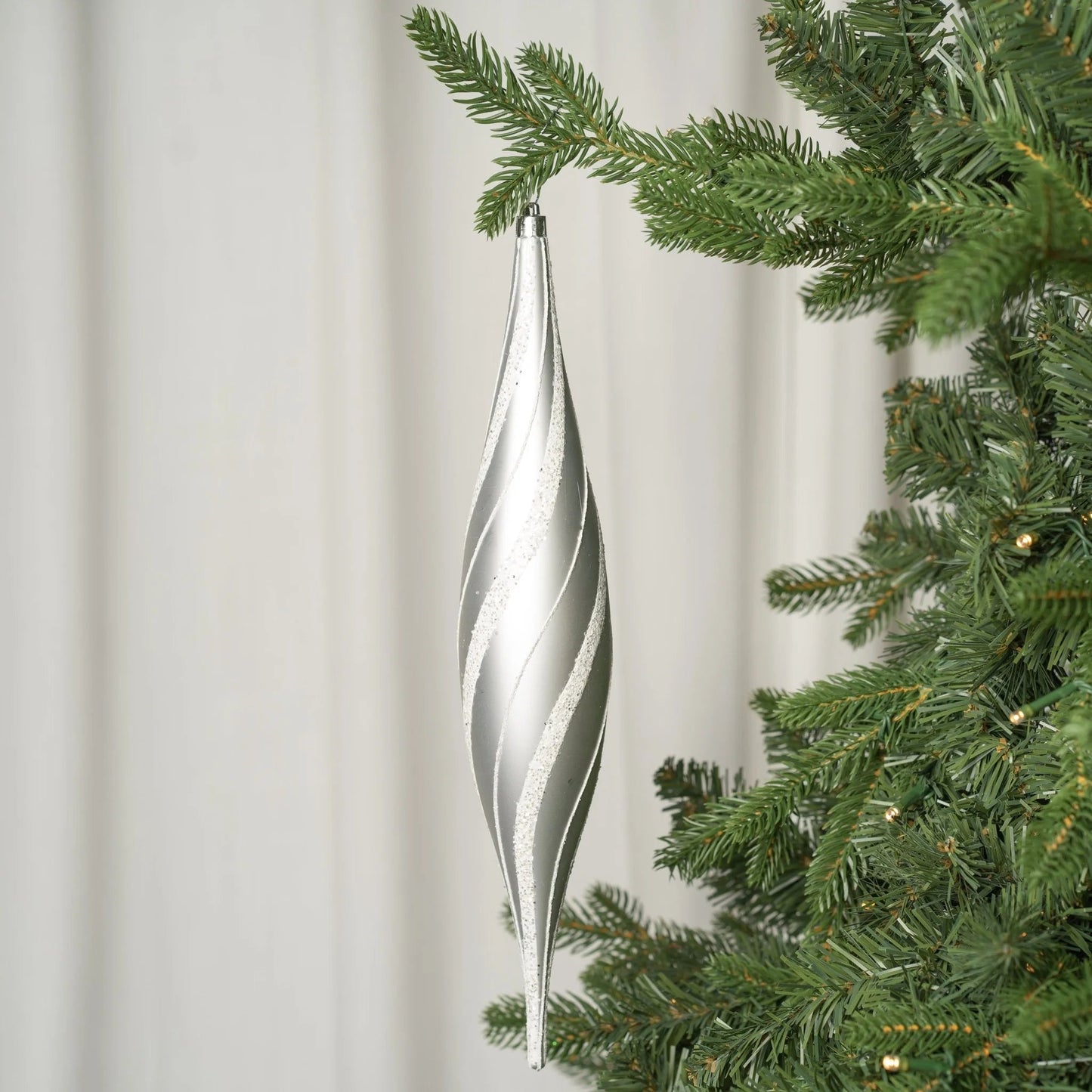 White Oval Drop Ornament With White Glitter - Joy By
