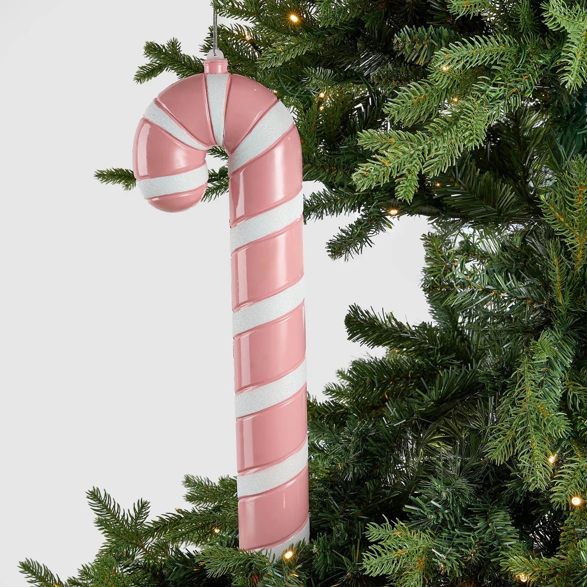 White & Pink Striped Candy Cane Decoration - Joy By