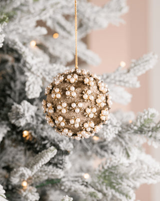 The Mocha Tree Set: Taupe Pearl & Rhinestone Velvet Ornament