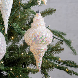 10" White Iridescent Finial With Clear Bead Details - Joy By