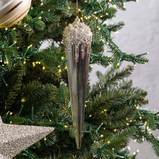 11" Champagne & White Drop Ornament With Glitter & Sequins - Joy By