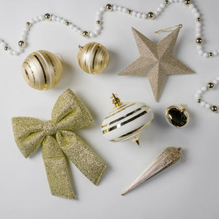 11" Champagne & White Drop Ornament With Glitter & Sequins - Joy By