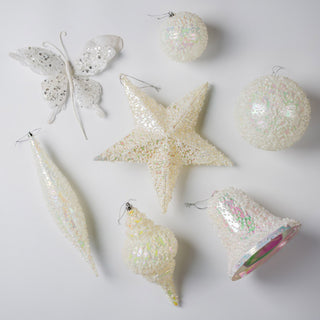 12" White Iridescent Star With Clear Bead Details - Joy By
