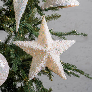 12" White Iridescent Star With Clear Bead Details - Joy By