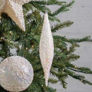 13" White Iridescent Finial With Clear Bead Details - Joy By