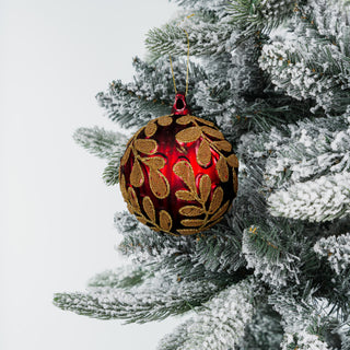 Red glass 4" ball with gold glitter