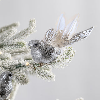 Silver Glitter Small Bird Clip-On Ornament Silver