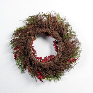 26" Wreath with Red berry and Pine needle - Joy By