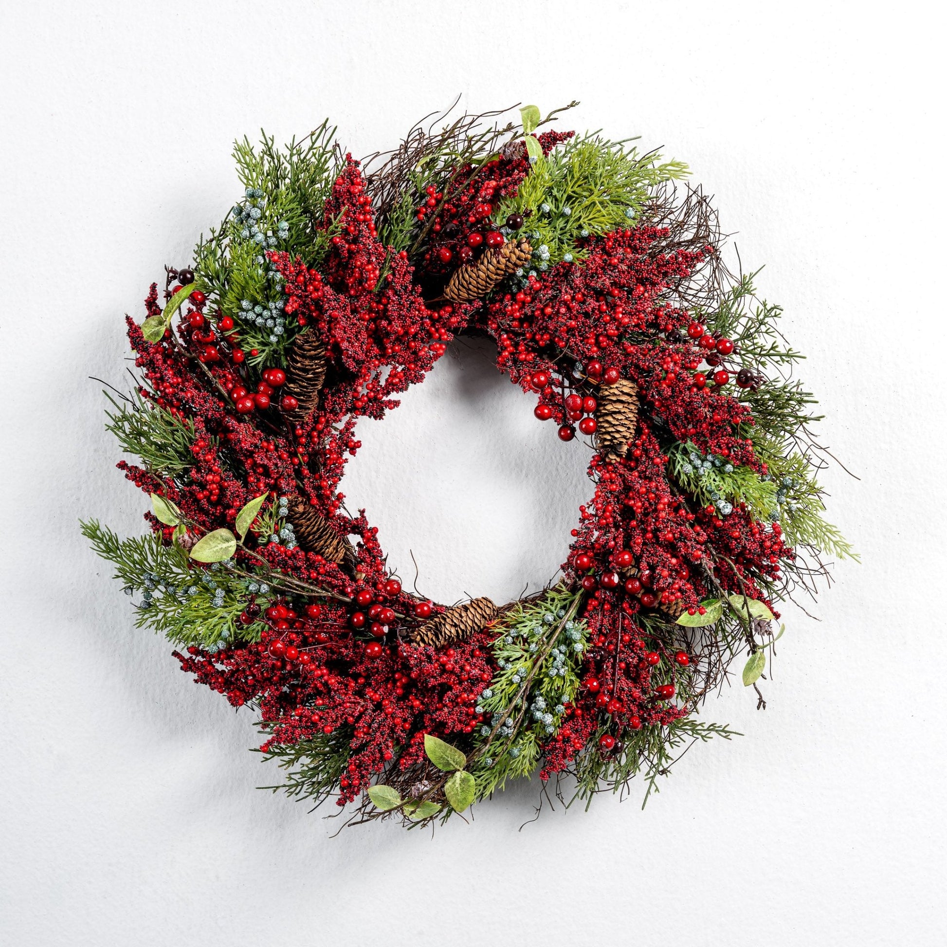 26" Wreath with Red berry and Pine needle - Joy By