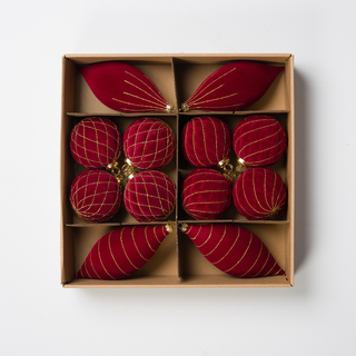 Burgundy Flocked Shatterproof 12-Piece Ornament Set