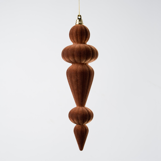 Coffee Flocked Shatterproof Finial Ornament
