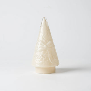 22cm Cream LED Glass Cone Tree with Bow Inlaid - Joy By