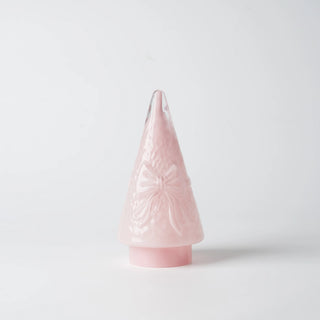 22cm Pink LED Glass Cone Tree with Bow Inlaid - Joy By