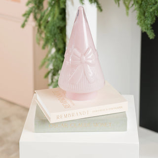 22cm Pink LED Glass Cone Tree with Bow Inlaid - Joy By