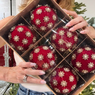 Red Pearl & Rhinestone Embellished Velvet Box Set