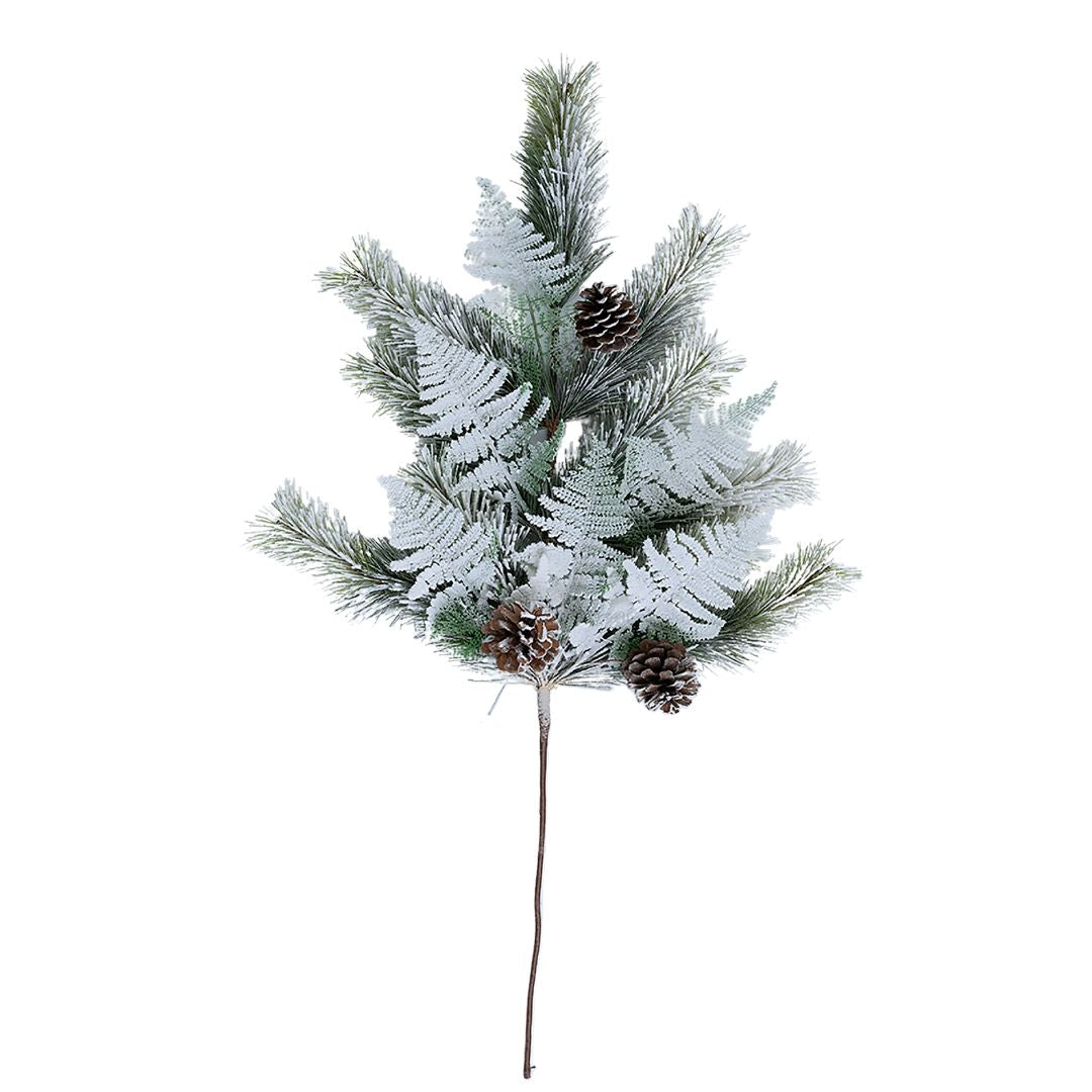 Flocked Festive Foliage Tree Pick with Pinecones