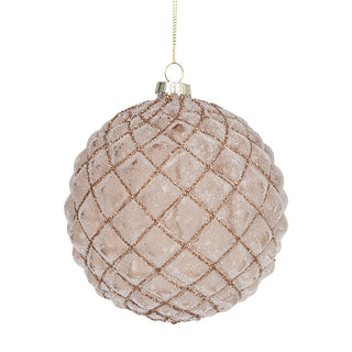 Champagne Velvet Ribbed Ornament with Glitter Champagne