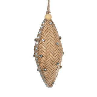 Natural Raffia Shuttle Ornament with Crystal Studs Natural/Crystal