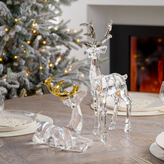 Acrylic Sitting Reindeer with Metallic Gold Horn - Joy By