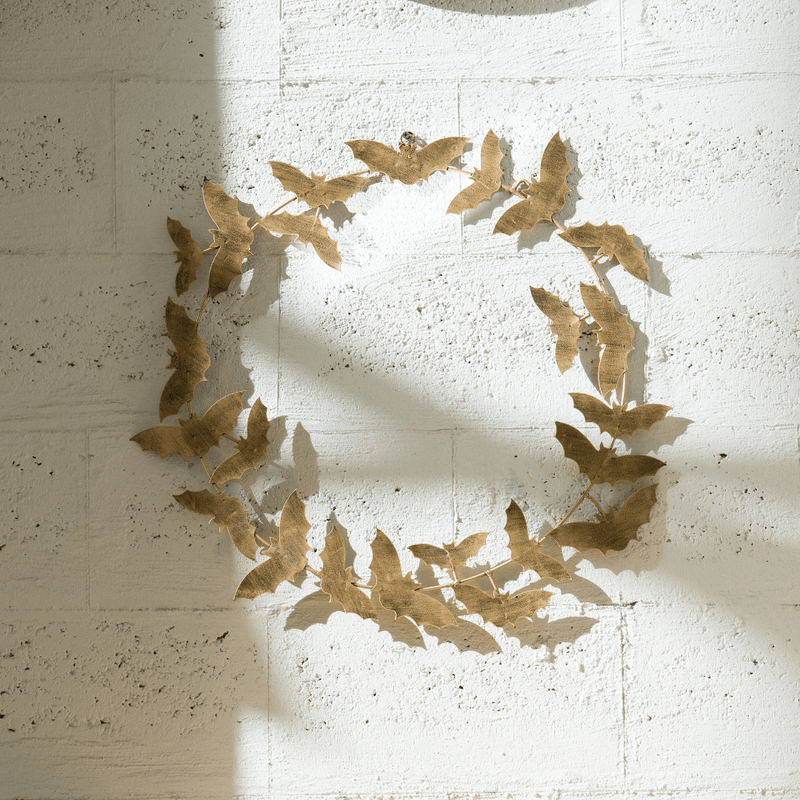Antique Gold Metal Bat Wreath - Joy By