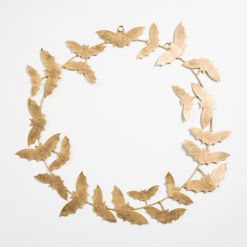 Antique Gold Metal Bat Wreath - Joy By