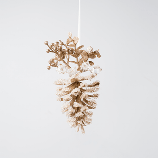 Beaded Frosted Pinecone 5" Ornament - Joy By