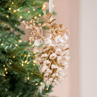 Beaded Frosted Pinecone 5" Ornament - Joy By