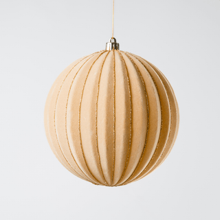 Beige Flocked Ball with Gold Glitter Stripes 6" - Joy By