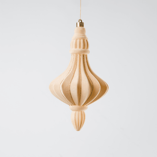 Beige Flocked Chandelier with Gold Glitter Stripes Ornament 8.5" - Joy By