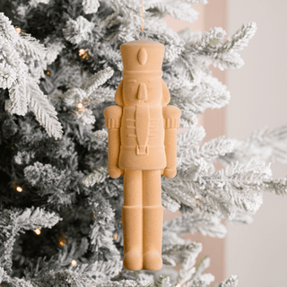 Beige Flocked Nutcracker Ornament 12-Inch - Joy By